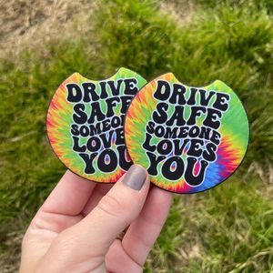 Tie Dye Drive Safe Car Coaster Set | Car Accessories